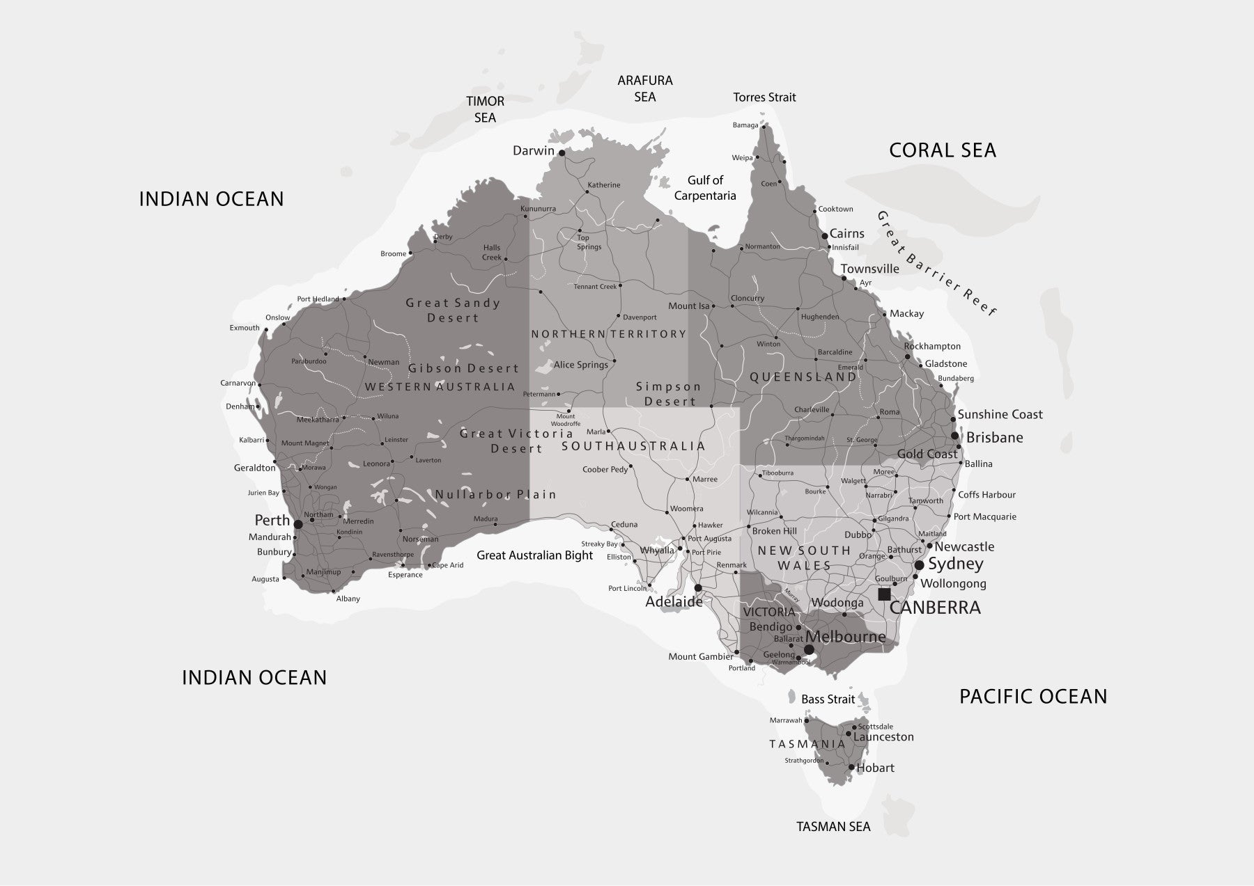 Down Under Map - Grayscale Wall Mural