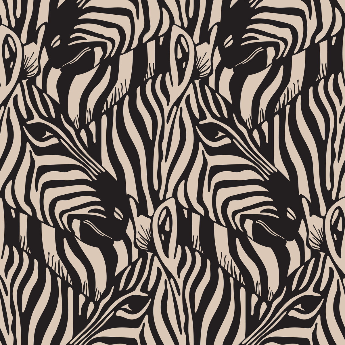 Zebra Herd Wild Animal Stripes Black Warm Beige Wallpaper⁠