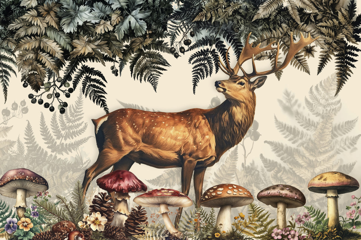 Vintage Woodland Forest Stag Deer Wall Mural