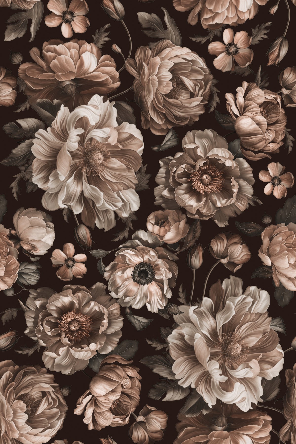 Dark Academia Opulent Baroque Flower Drama Wallpaper⁠