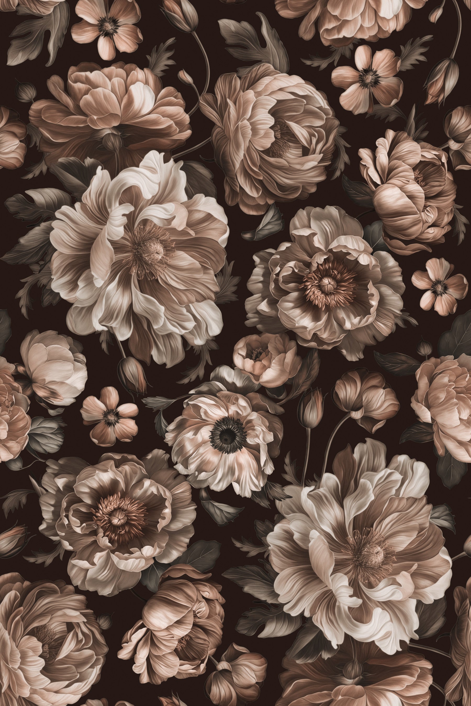 Dark Academia Opulent Baroque Flower Drama Wallpaper⁠ in your room — zoomed