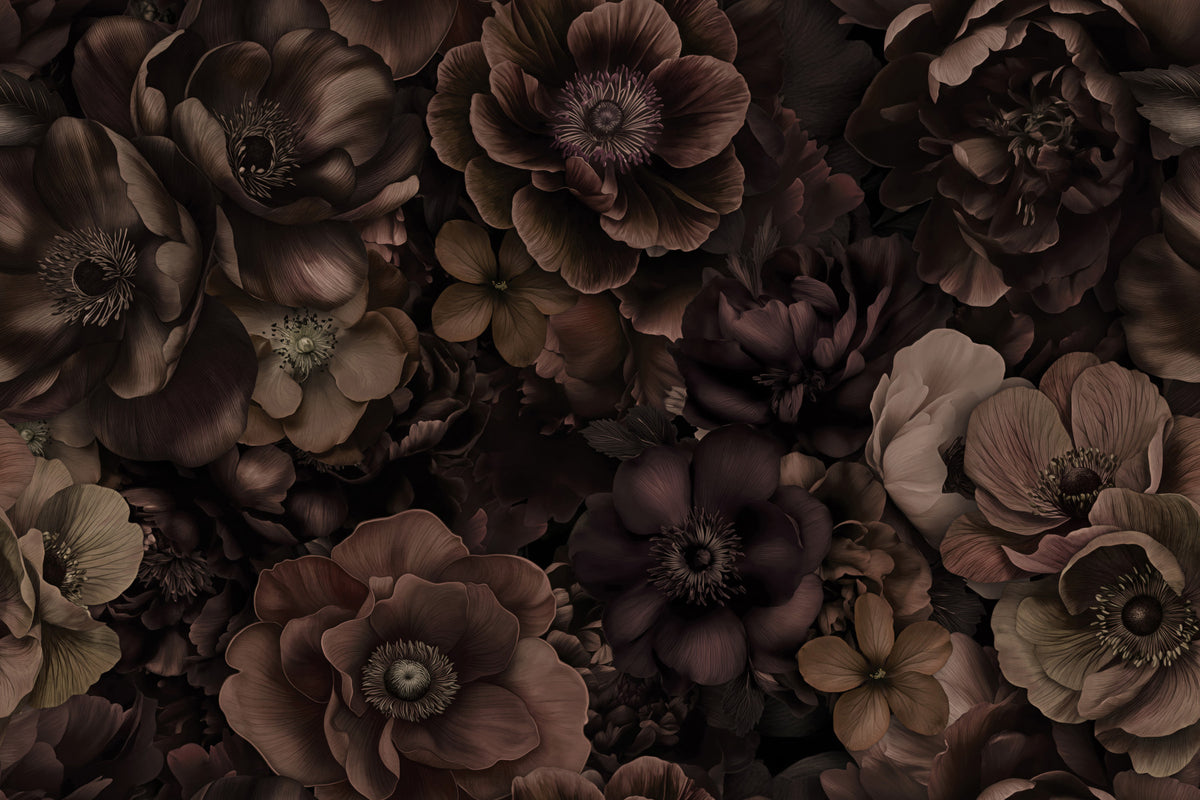 Opulent Floral Symphony Warm Maroon Wall Mural