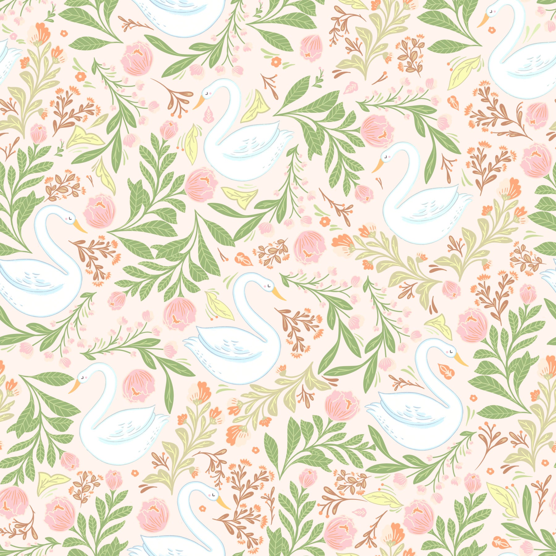 Serene Swans & Florals Wallpaper⁠