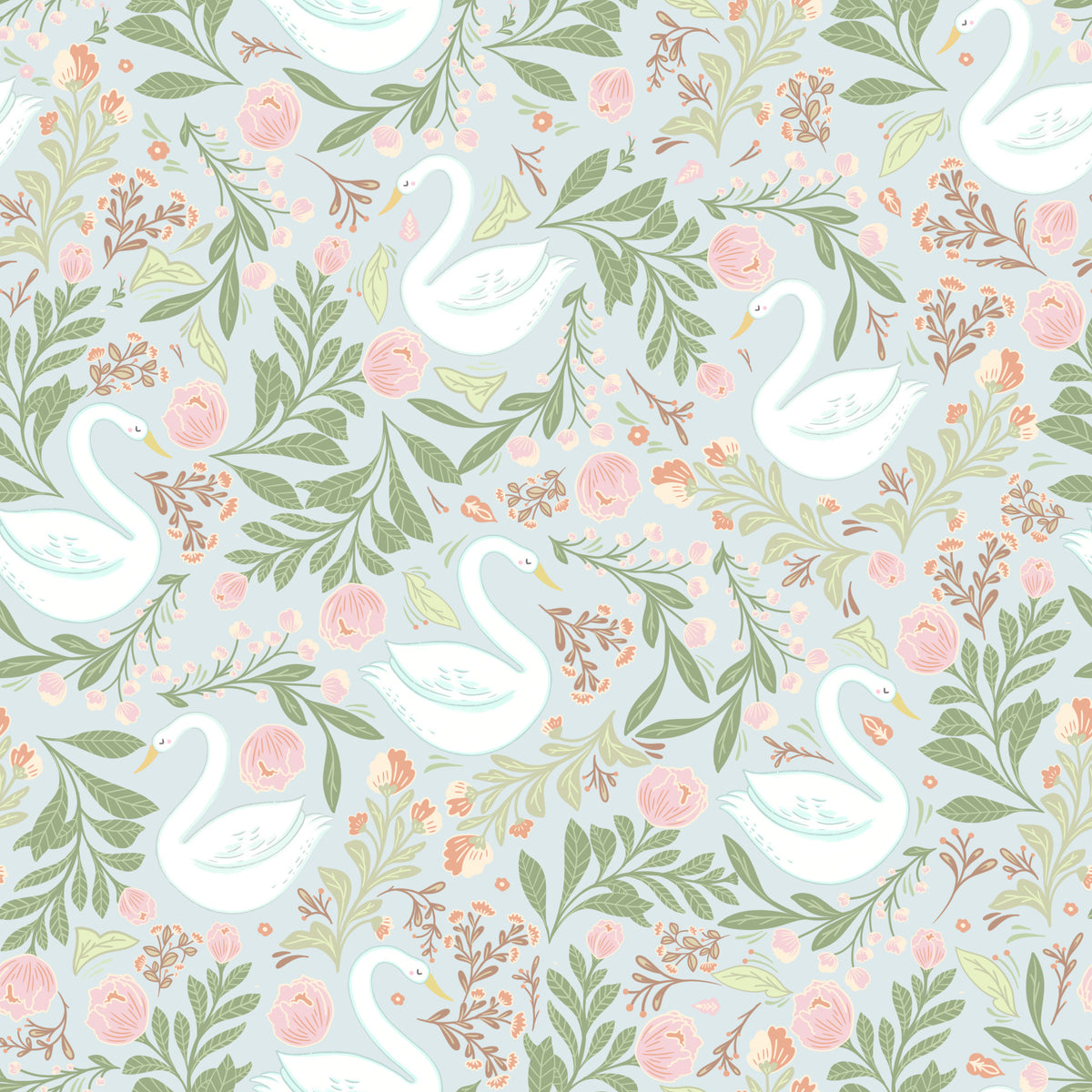 Floral Swan Lake Wallpaper⁠ in your room — zoomed