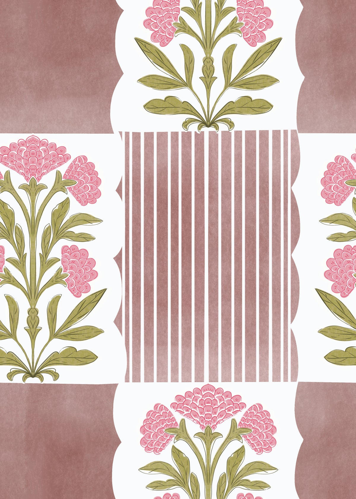 Pink Floral & Stripe Delight Wallpaper⁠ in your room — zoomed
