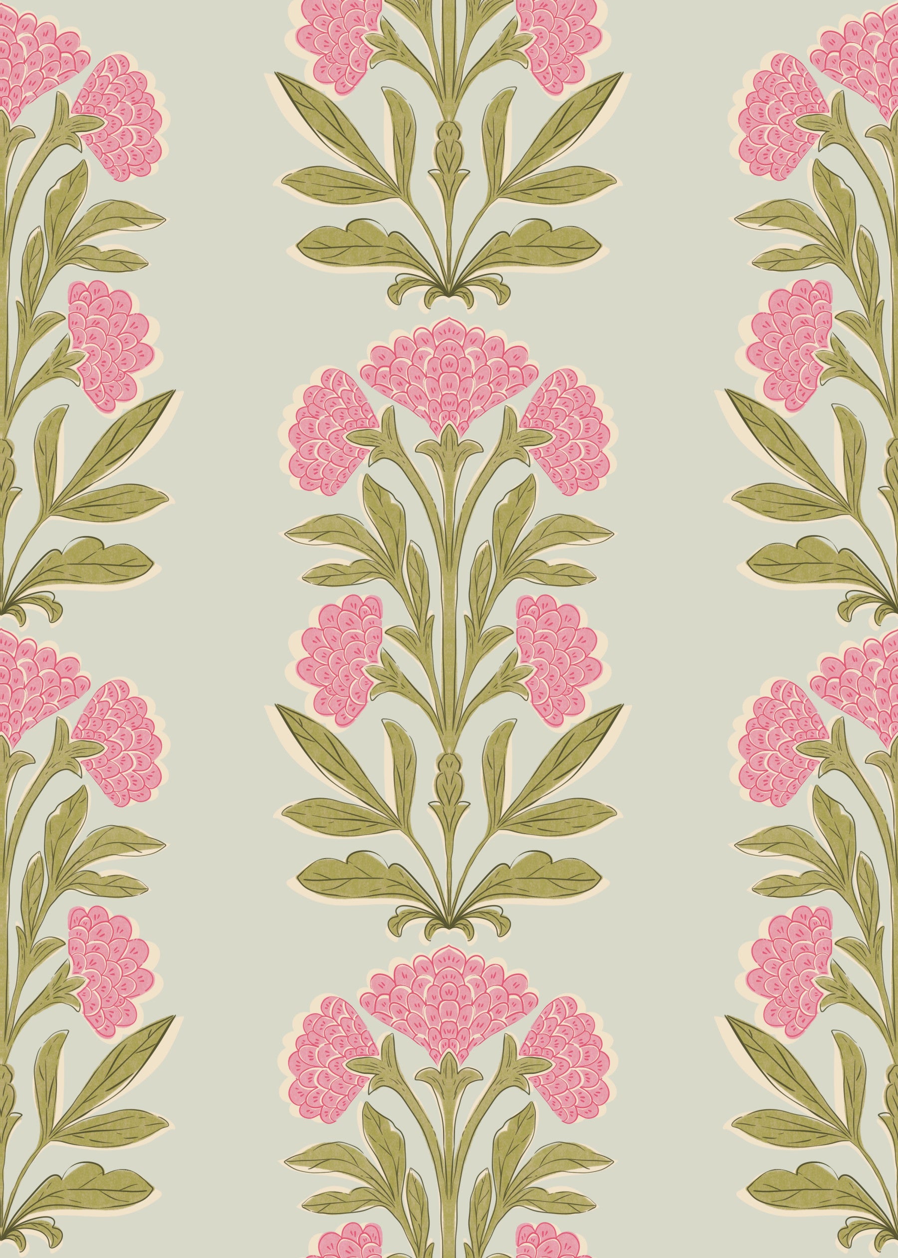 Retro Mughal Floral Stripe Wallpaper⁠