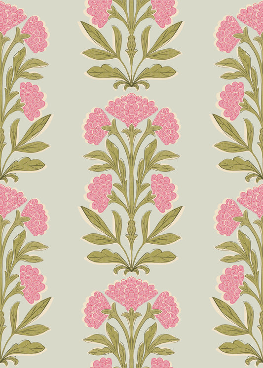 Retro Mughal Floral Stripe Wallpaper⁠