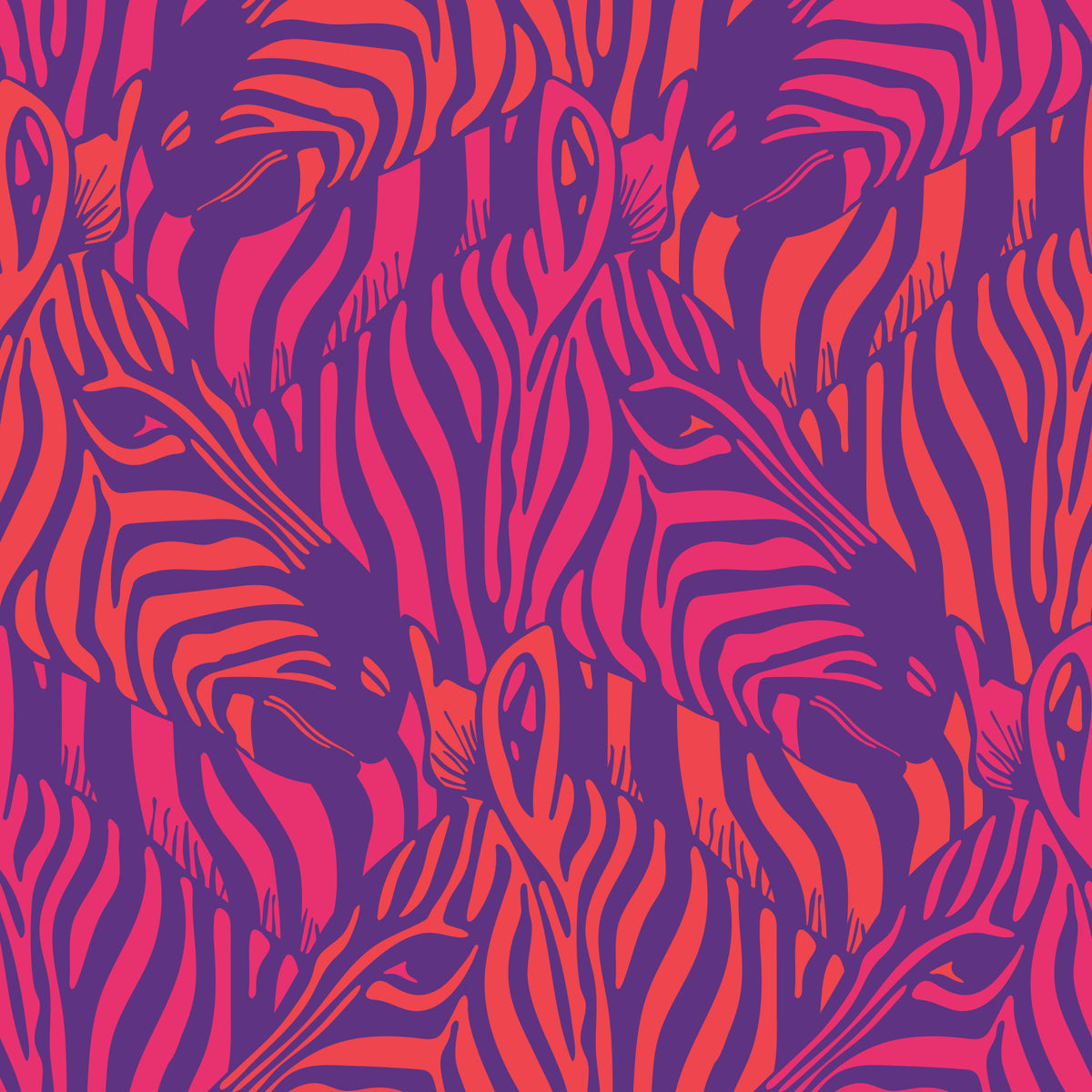 Zebra Herd Wild Animal Stripes Glam Coral Orange Fuchsia Pink Purple Wallpaper⁠