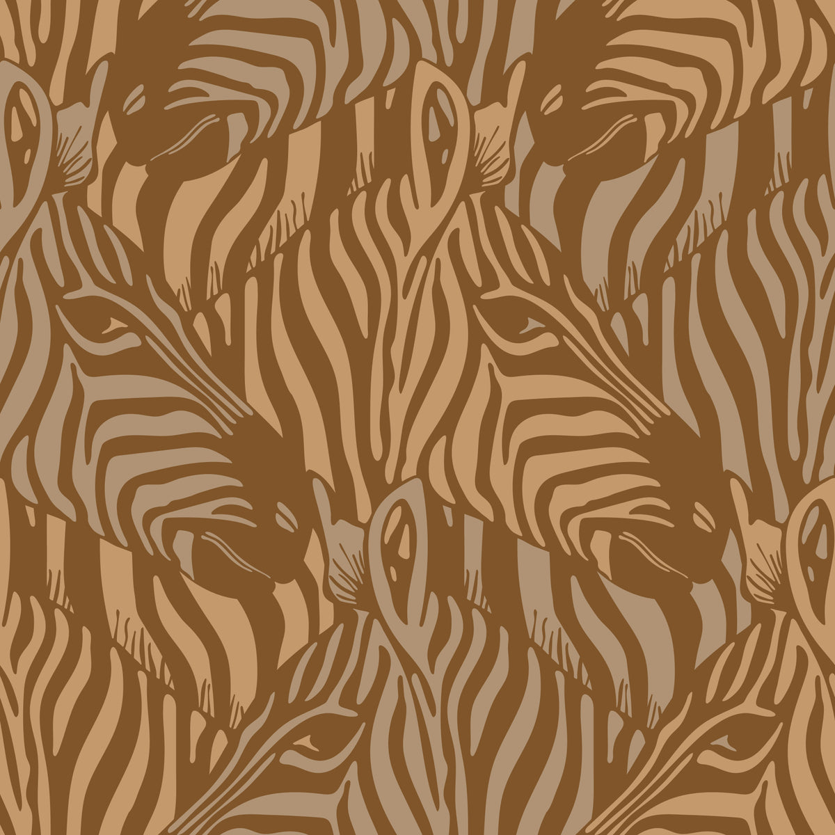 Zebra Herd Wild Animal Stripes Warm Neutral Beige Sand Brown Wallpaper⁠ in your room — zoomed