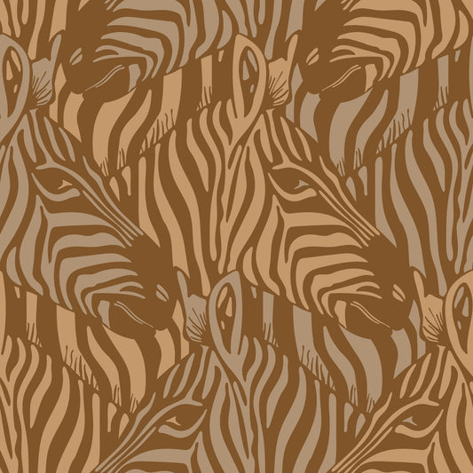 Zebra Herd Wild Animal Stripes Warm Neutral Beige Sand Brown Wallpaper⁠