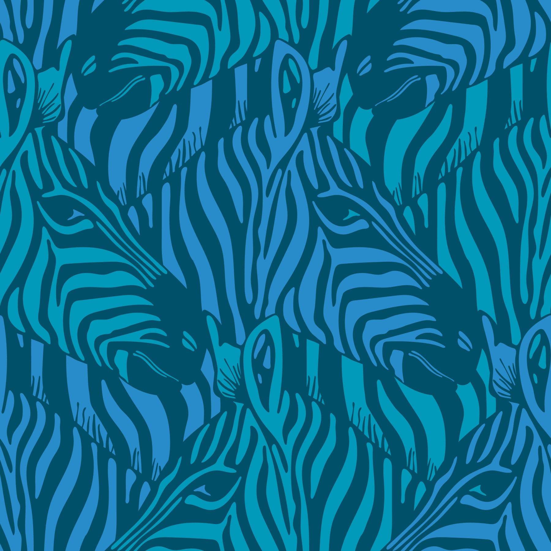 Zebra Herd Wild Animal Stripes Bright Turquoise Blue Teal Wallpaper⁠