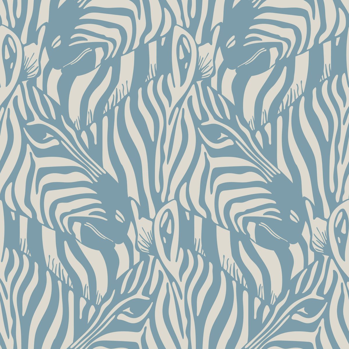Zebra Herd Wild Animal Stripes Pastel Soft Blue Light Gray Wallpaper⁠ in your room — zoomed