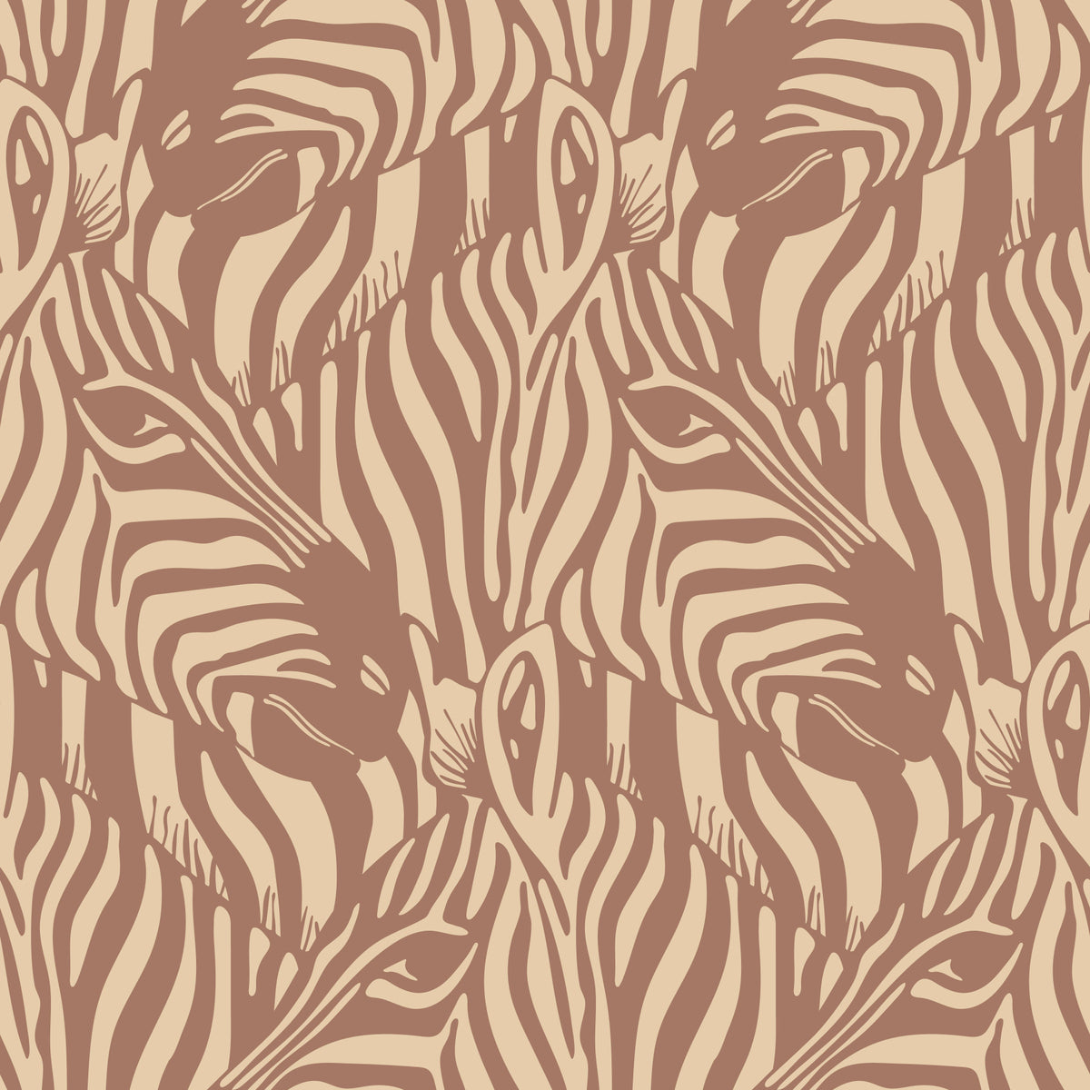 Zebra Herd Wild Animal Stripes Mocha Mousse Brown Cream Wallpaper⁠