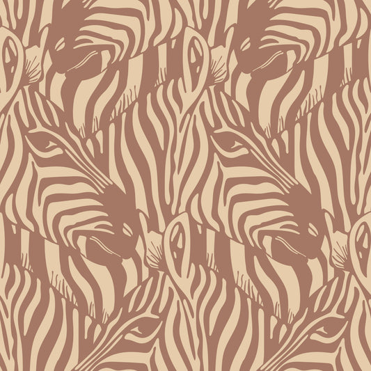 Zebra Herd Wild Animal Stripes Mocha Mousse Brown Cream Wallpaper⁠