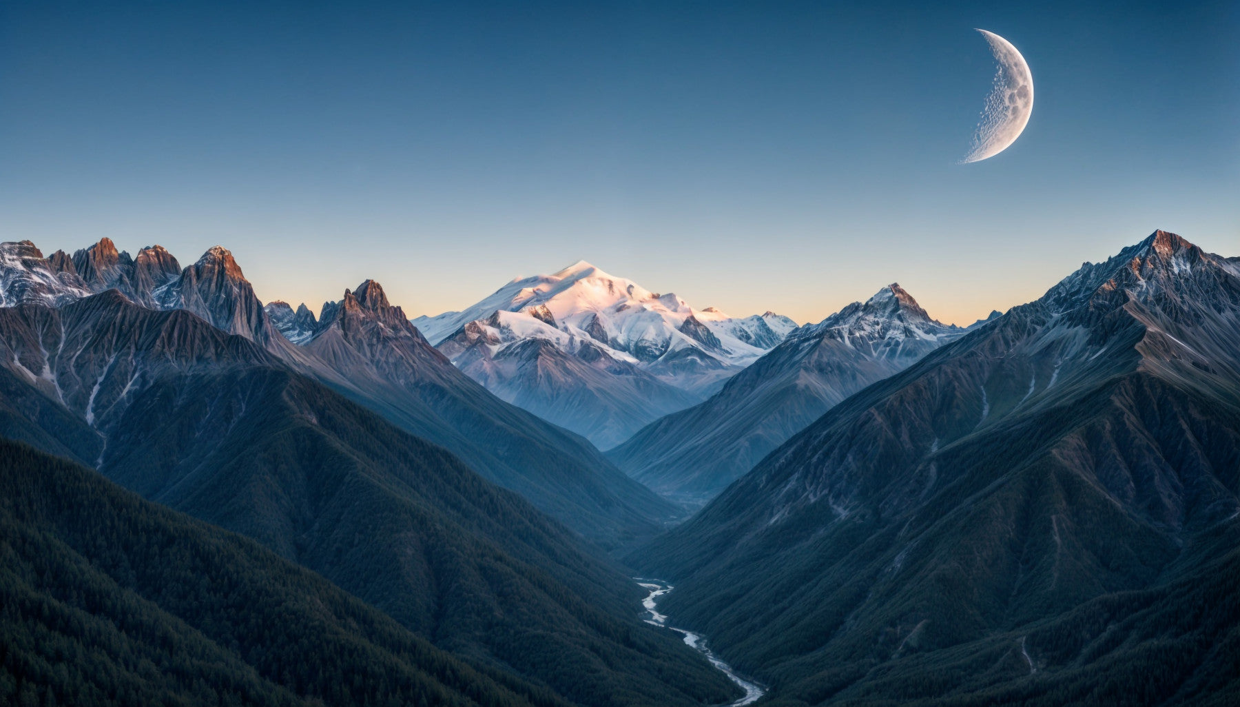 Moonlit Mountain Range Wall Mural