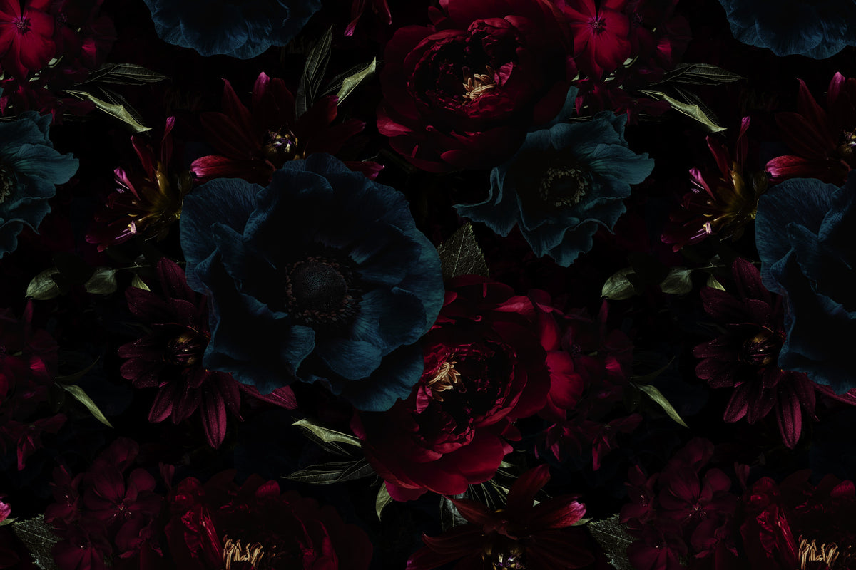 Gothic Peonies and Midnight Garden Flowers with Dark Moody Elegance Wall Mural