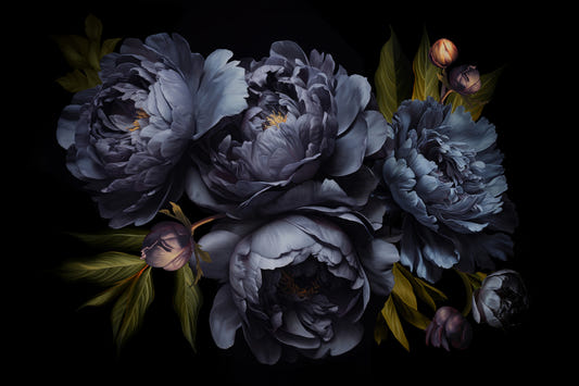 Moody Baroque Peonies with Dark Dramatic Blooms and Golden Leaves Wall Mural