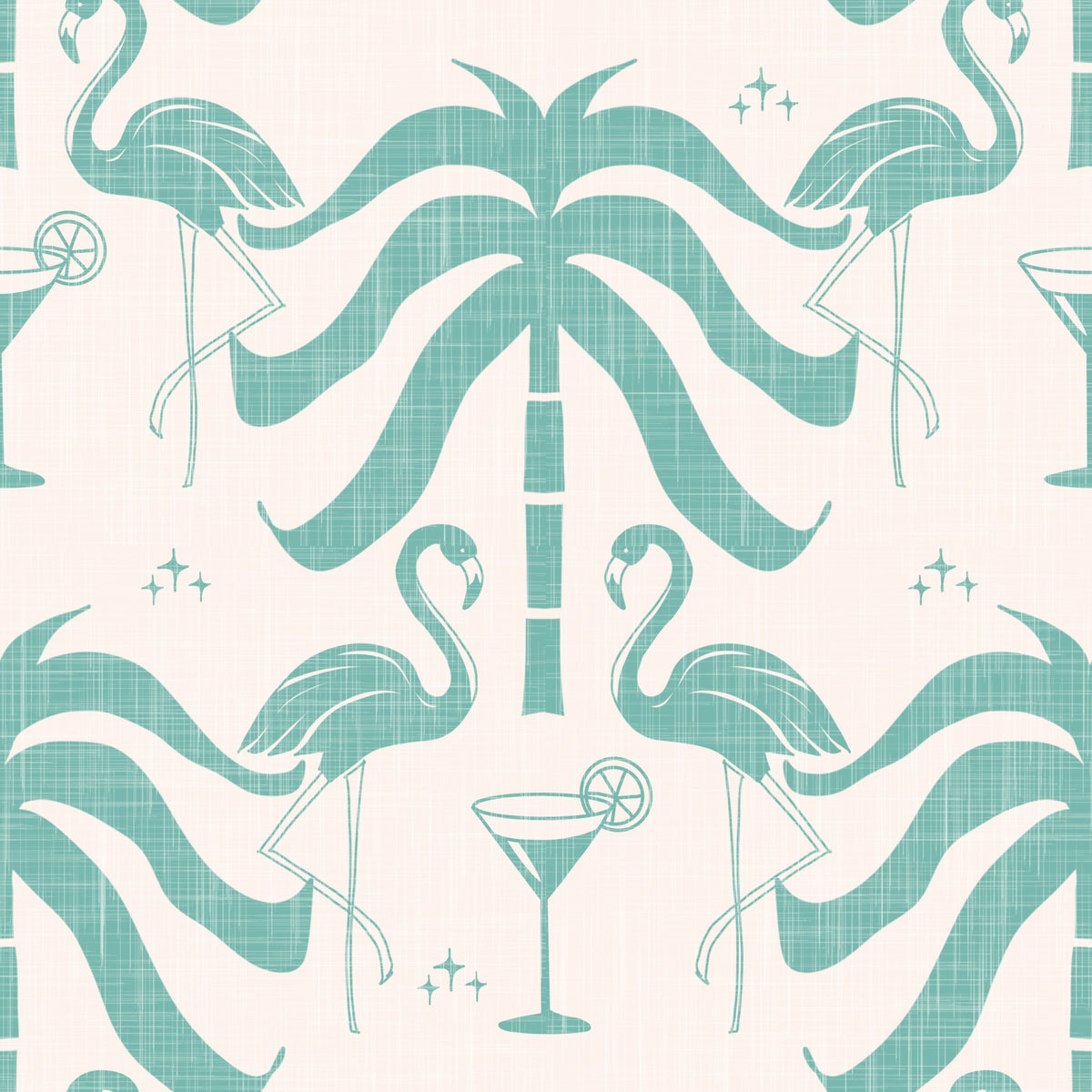 Tropical Palm Springs Flamingo Beige Teal Wallpaper⁠ in your room — zoomed