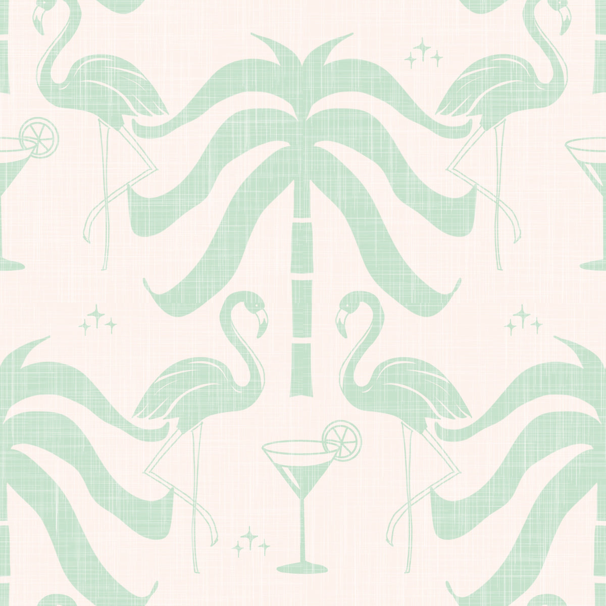 Tropical Palm Springs Flamingo Beige Aqua Green Wallpaper⁠ in your room — zoomed