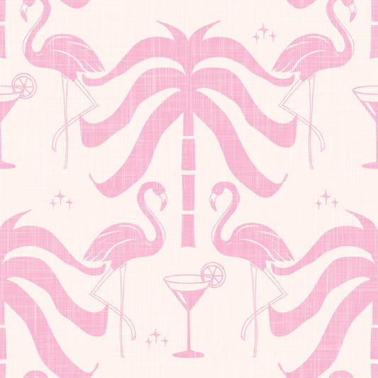 Tropical Palm Springs Flamingo Beige Pink Wallpaper⁠