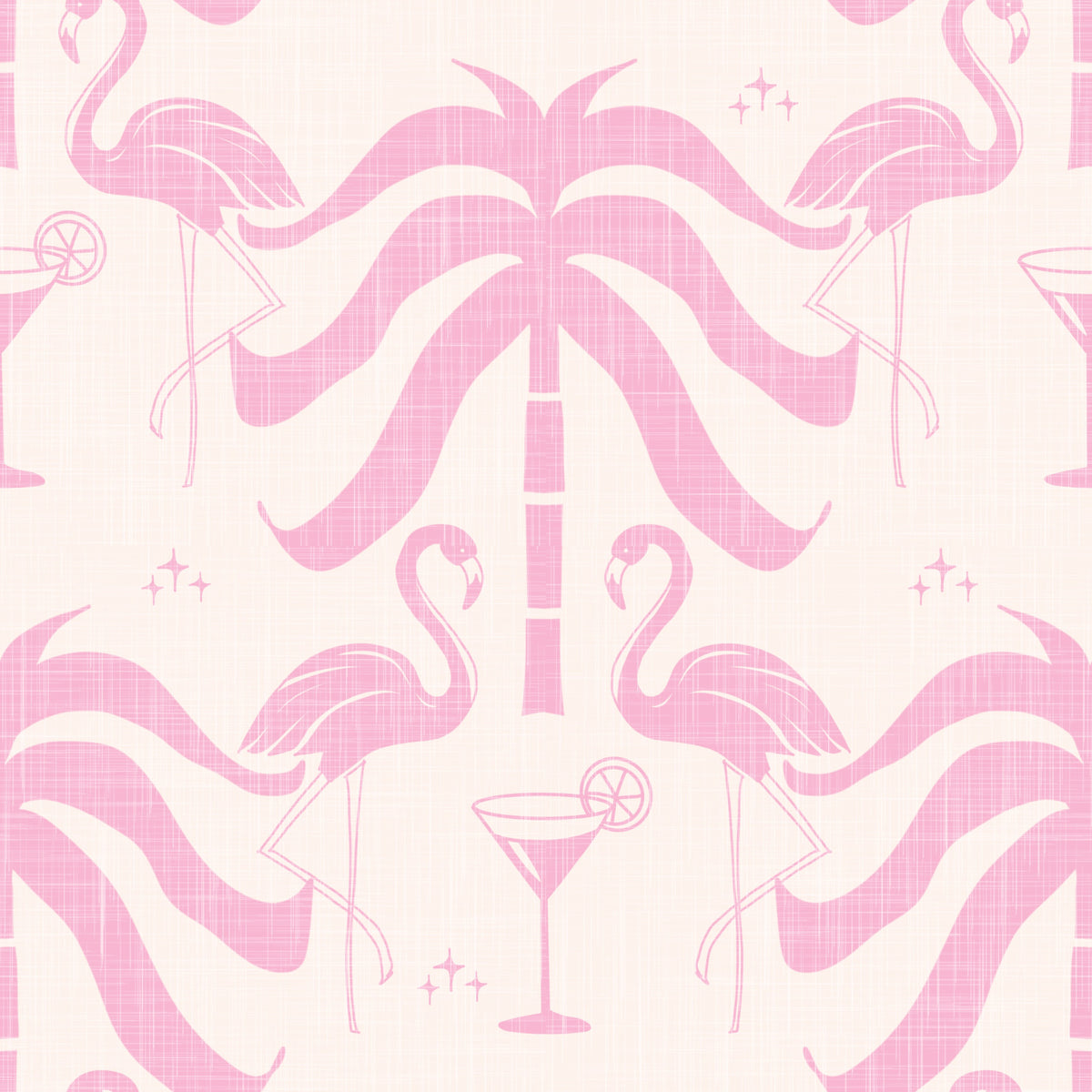 Tropical Palm Springs Flamingo Beige Pink Wallpaper⁠