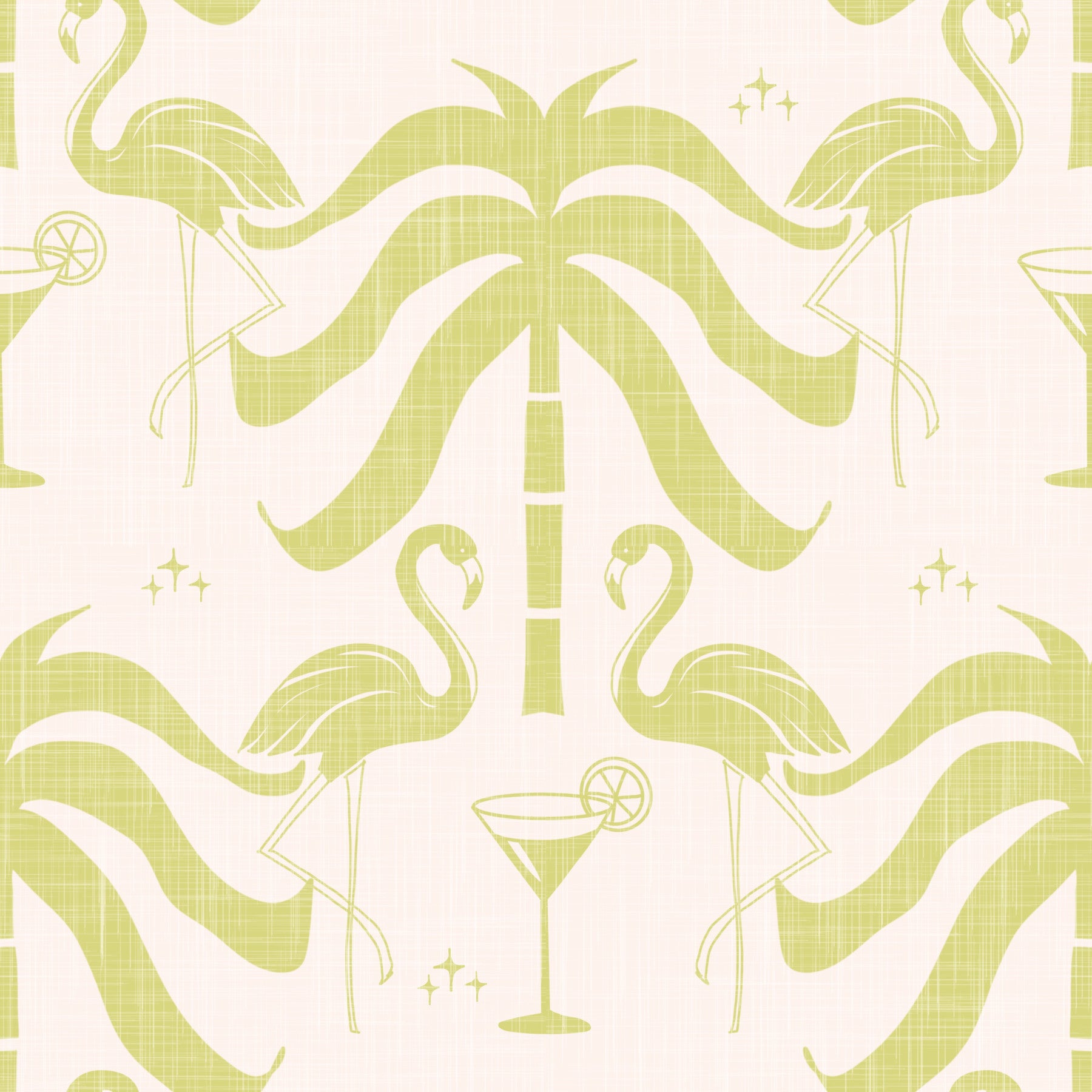 Tropical Palm Springs Flamingo Beige Avocado  Wallpaper⁠ in your room — zoomed