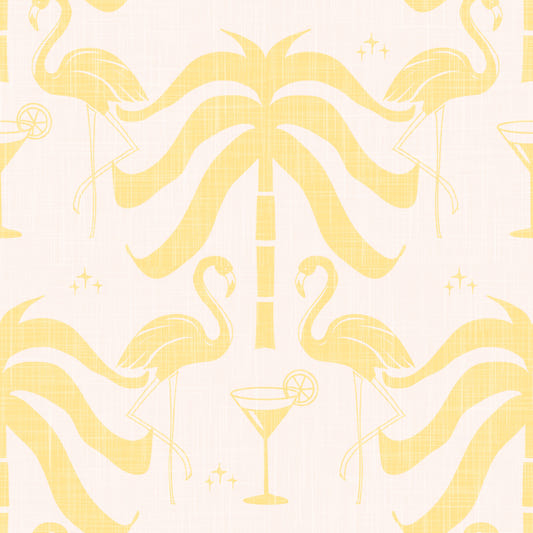 Tropical Palm Springs Flamingo Beige Butter Yellow Wallpaper⁠