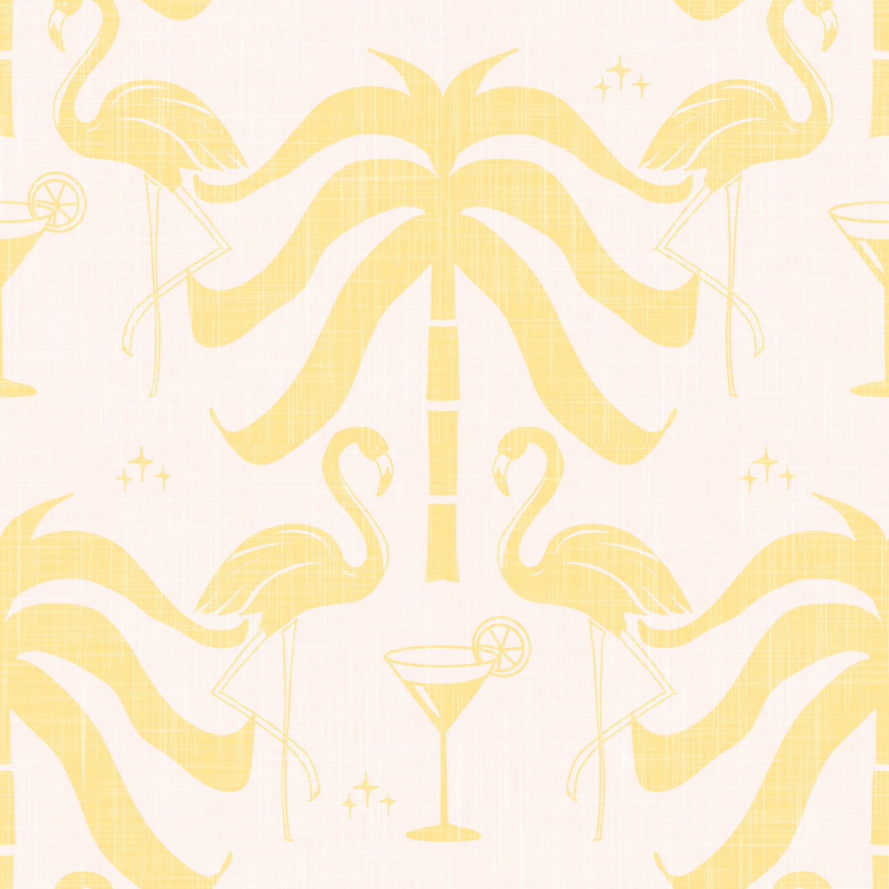 Tropical Palm Springs Flamingo Beige Butter Yellow Wallpaper⁠