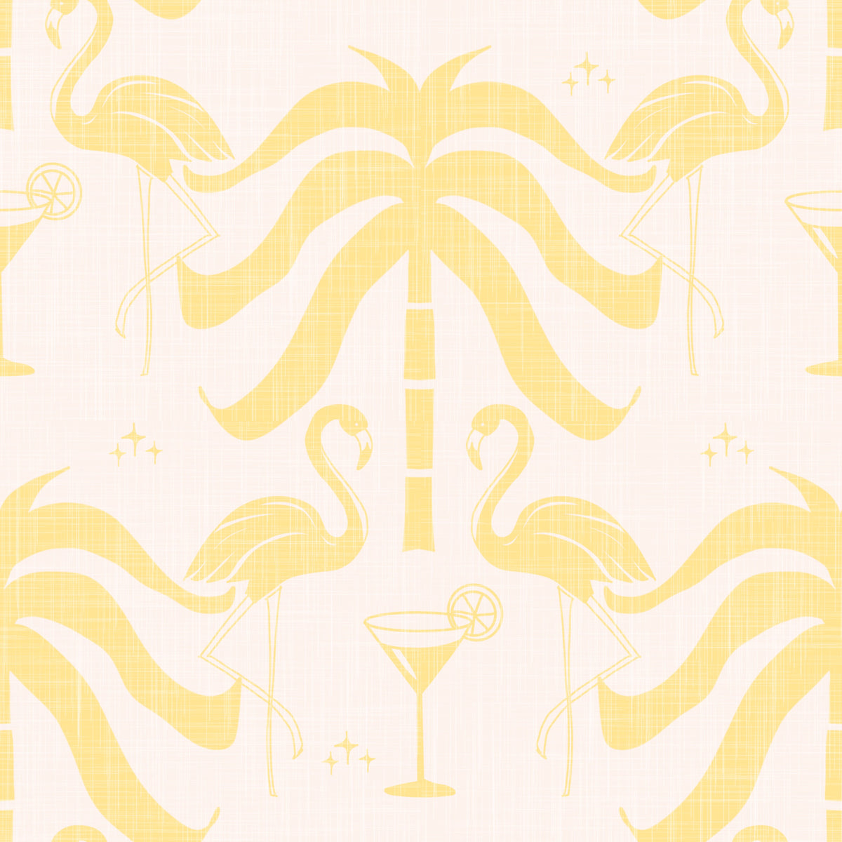 Tropical Palm Springs Flamingo Beige Butter Yellow Wallpaper⁠ in your room — zoomed