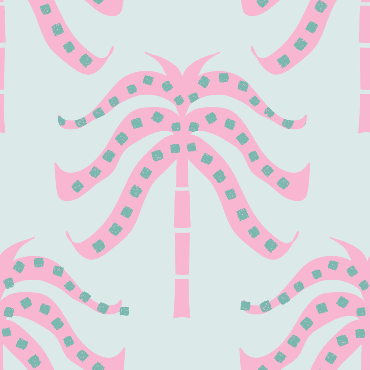 Pink Palms Baby Blue Wallpaper⁠ in your room — zoomed