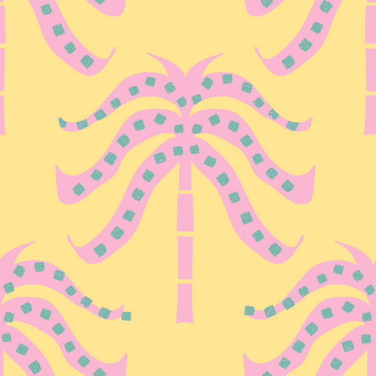 Pink Palms Butter Yellow Wallpaper⁠