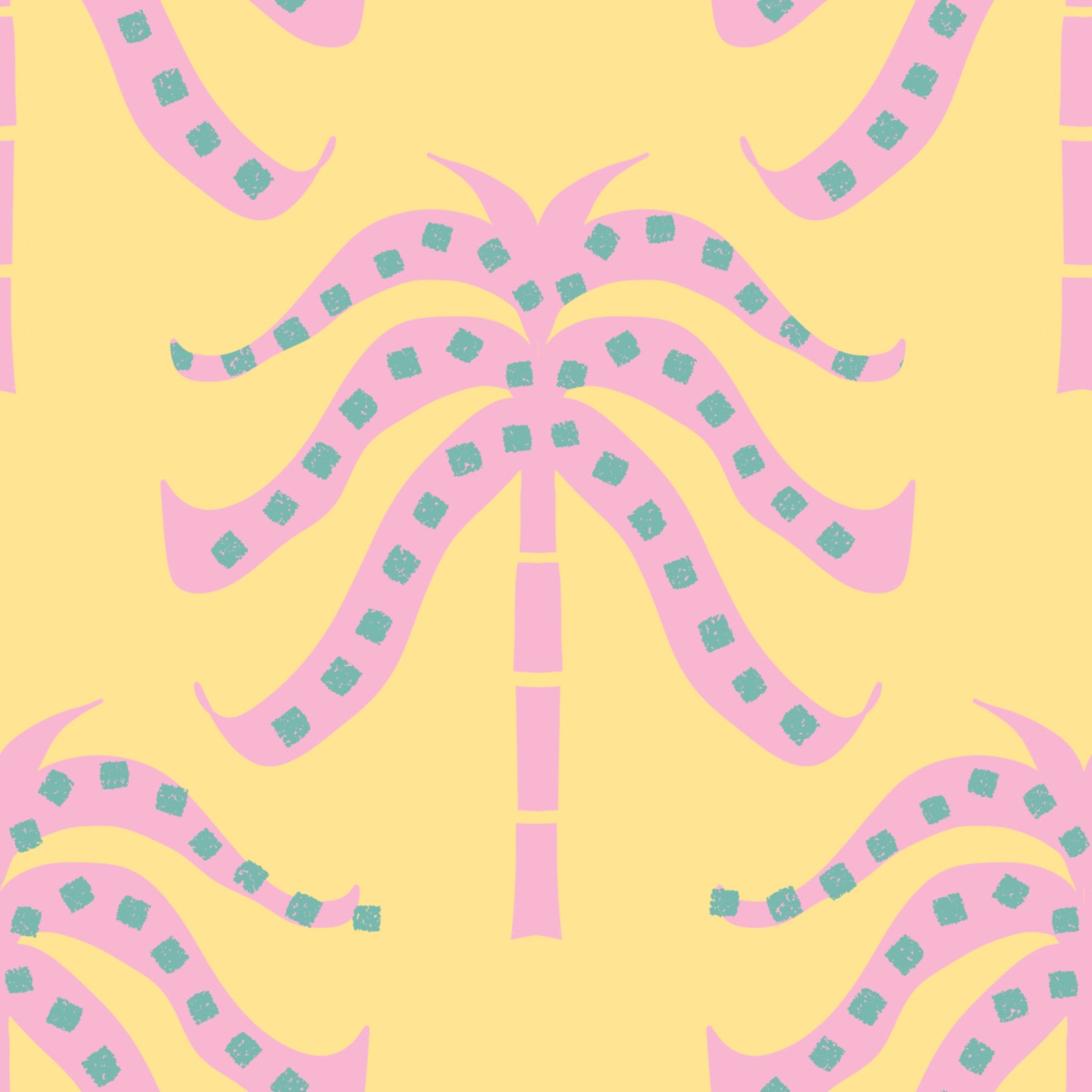 Pink Palms Butter Yellow Wallpaper⁠
