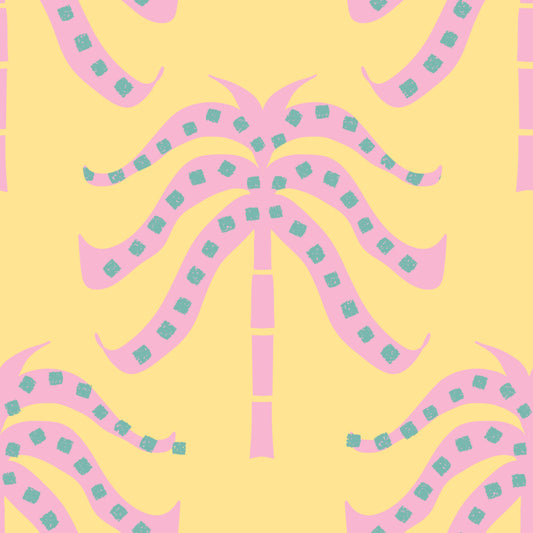 Pink Palms Butter Yellow Wallpaper⁠
