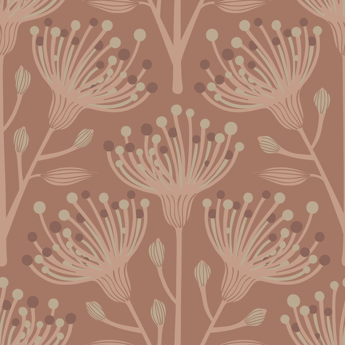 Eucalyptus Floral Botanical Earthy Beige Brown on Mocha Mousse Wallpaper⁠
