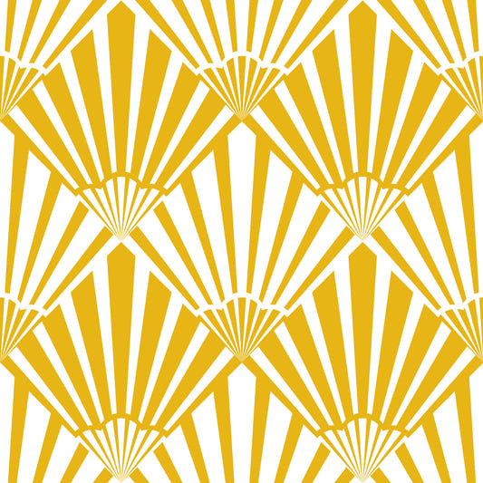Sunrise Art Deco Vintage Abstract Geometric Yellow Gold White Wallpaper⁠