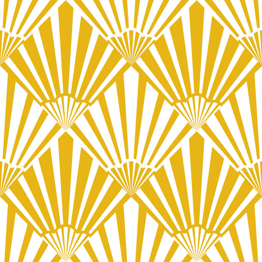 Sunrise Art Deco Vintage Abstract Geometric Yellow Gold White Wallpaper⁠