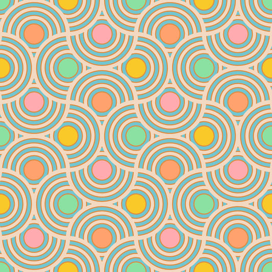 Scallop Art Deco Vintage Abstract Geometric Mid Century Pastel Pink Orange Yellow Blue Green Wallpaper⁠