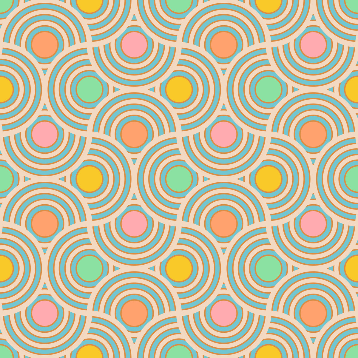 Scallop Art Deco Vintage Abstract Geometric Mid Century Pastel Pink Orange Yellow Blue Green Wallpaper⁠
