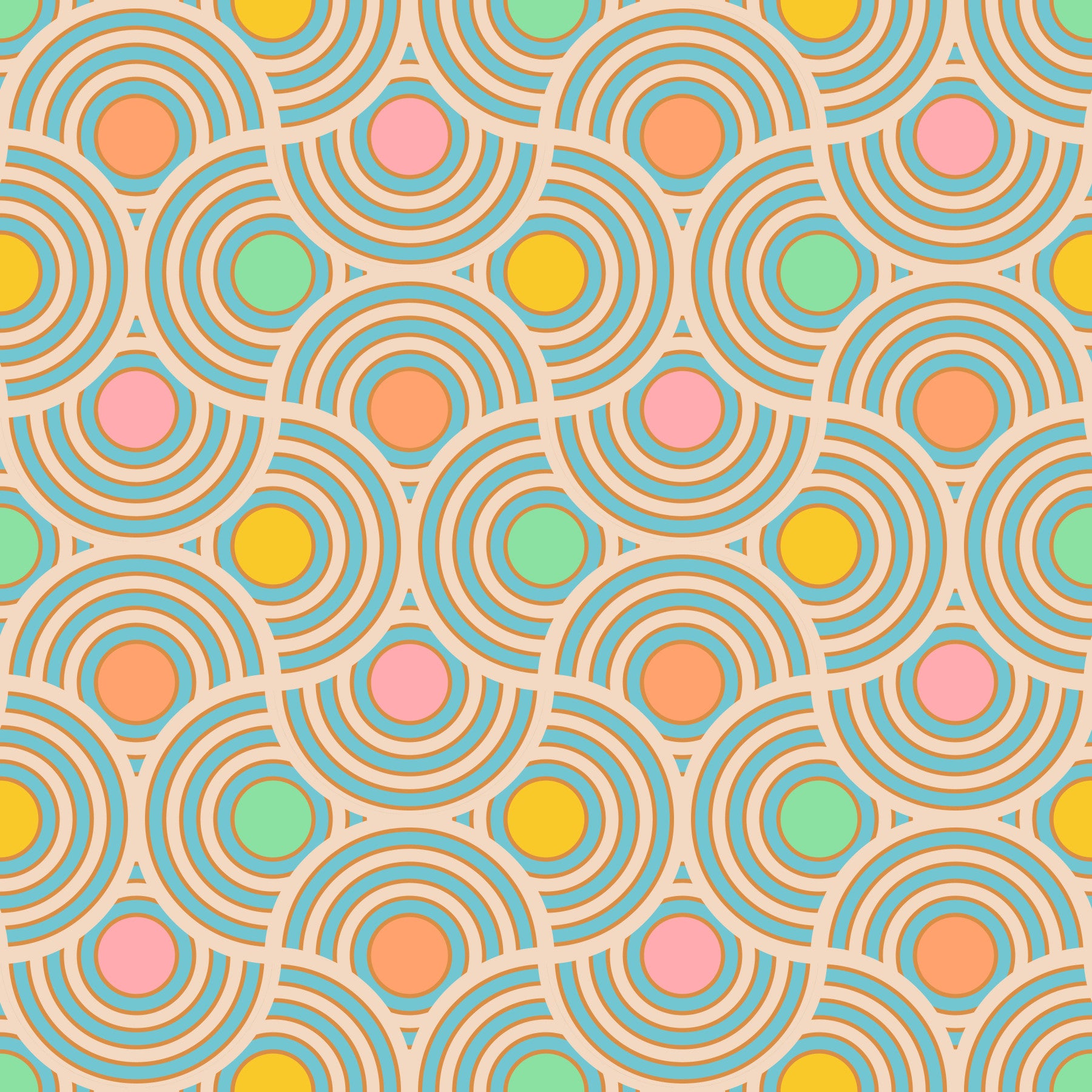 Scallop Art Deco Vintage Abstract Geometric Mid Century Pastel Pink Orange Yellow Blue Green Wallpaper⁠