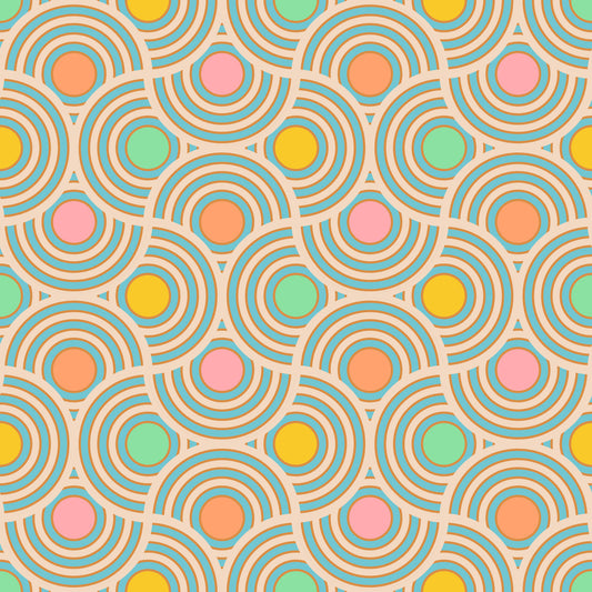 Scallop Art Deco Vintage Abstract Geometric Mid Century Pastel Pink Orange Yellow Blue Green Wallpaper⁠