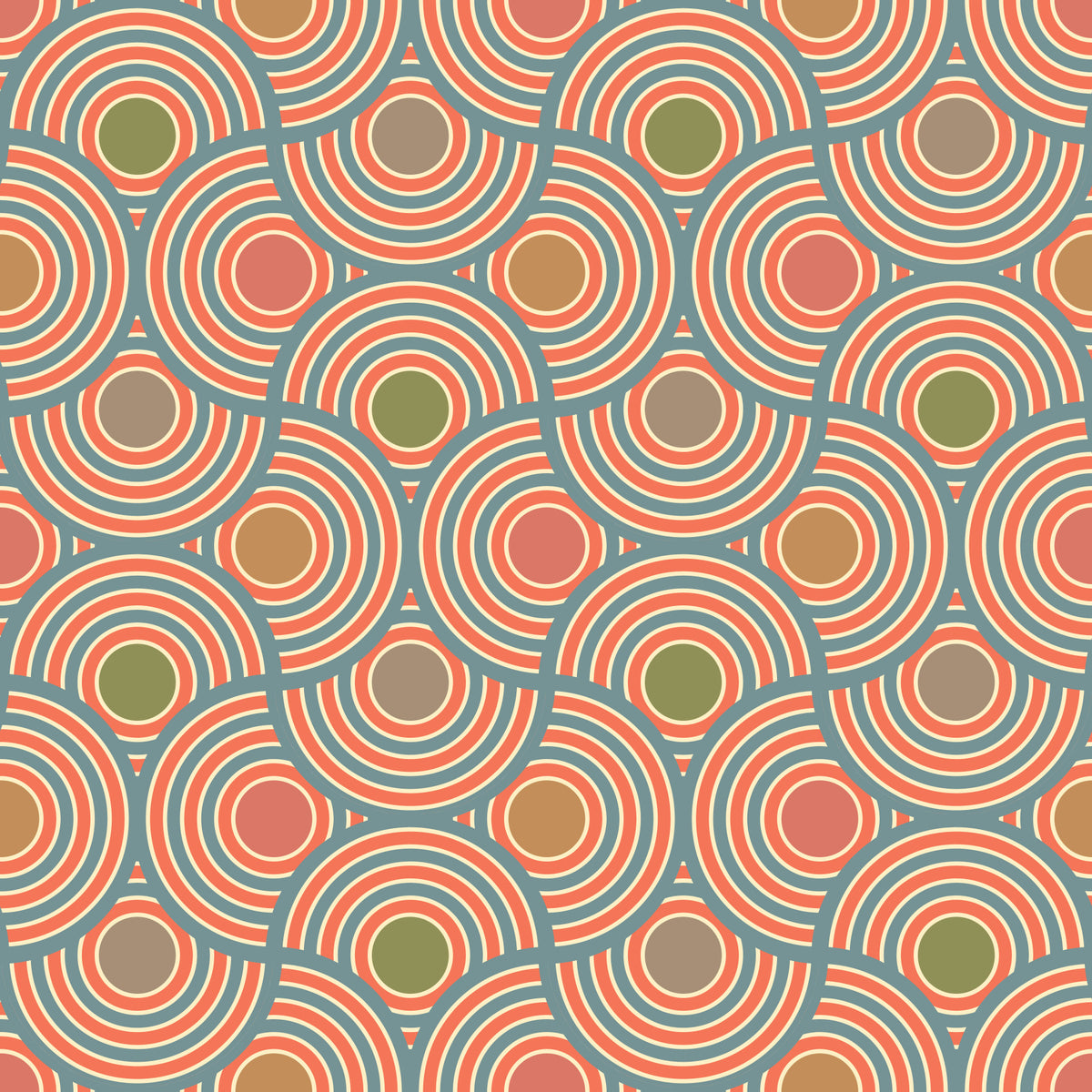 Scallop Art Deco Vintage Abstract Geometric Elegant Powder Blue Green Red Brown Beige  Wallpaper⁠