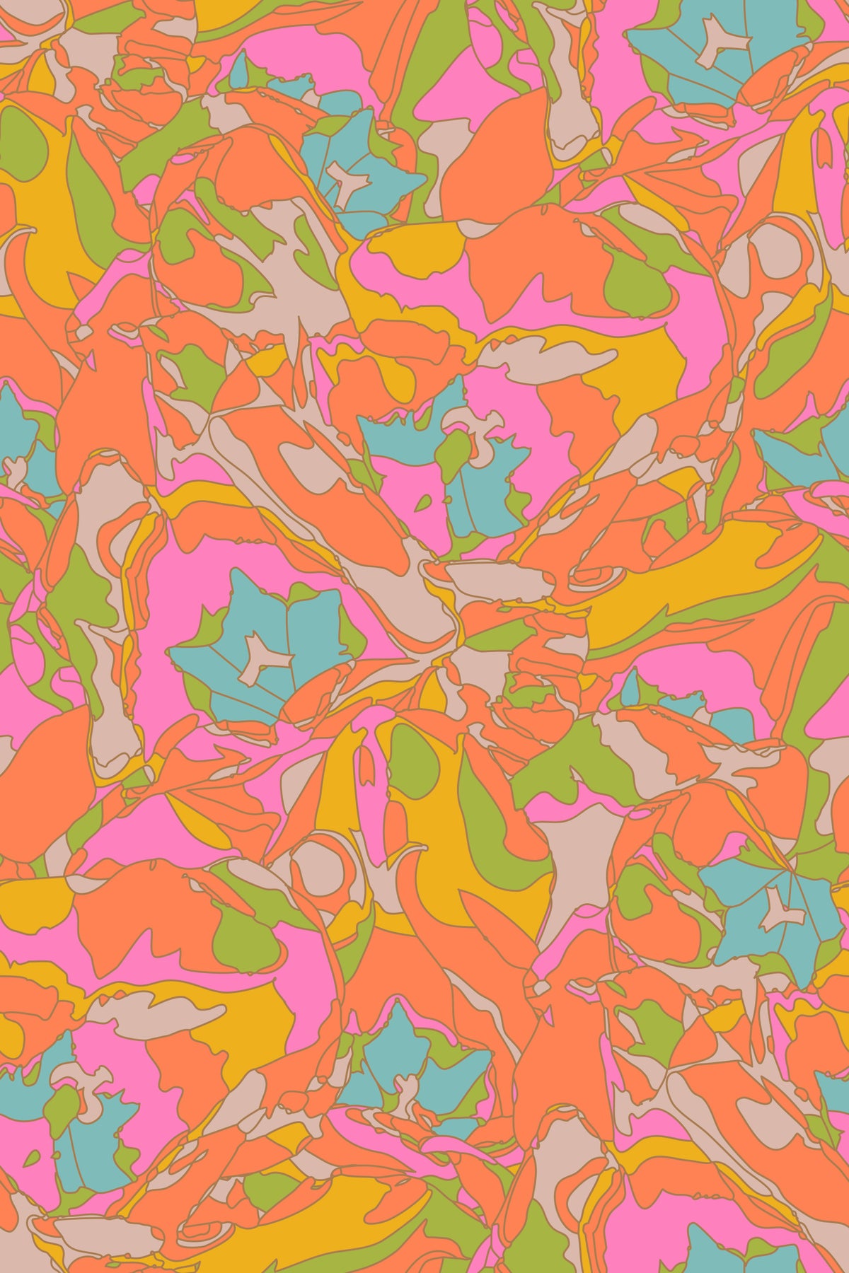Tulip Dreams Abstract Retro Floral 1970s Vintage Orange Pink Blue Yellow Wallpaper⁠ in your room — zoomed