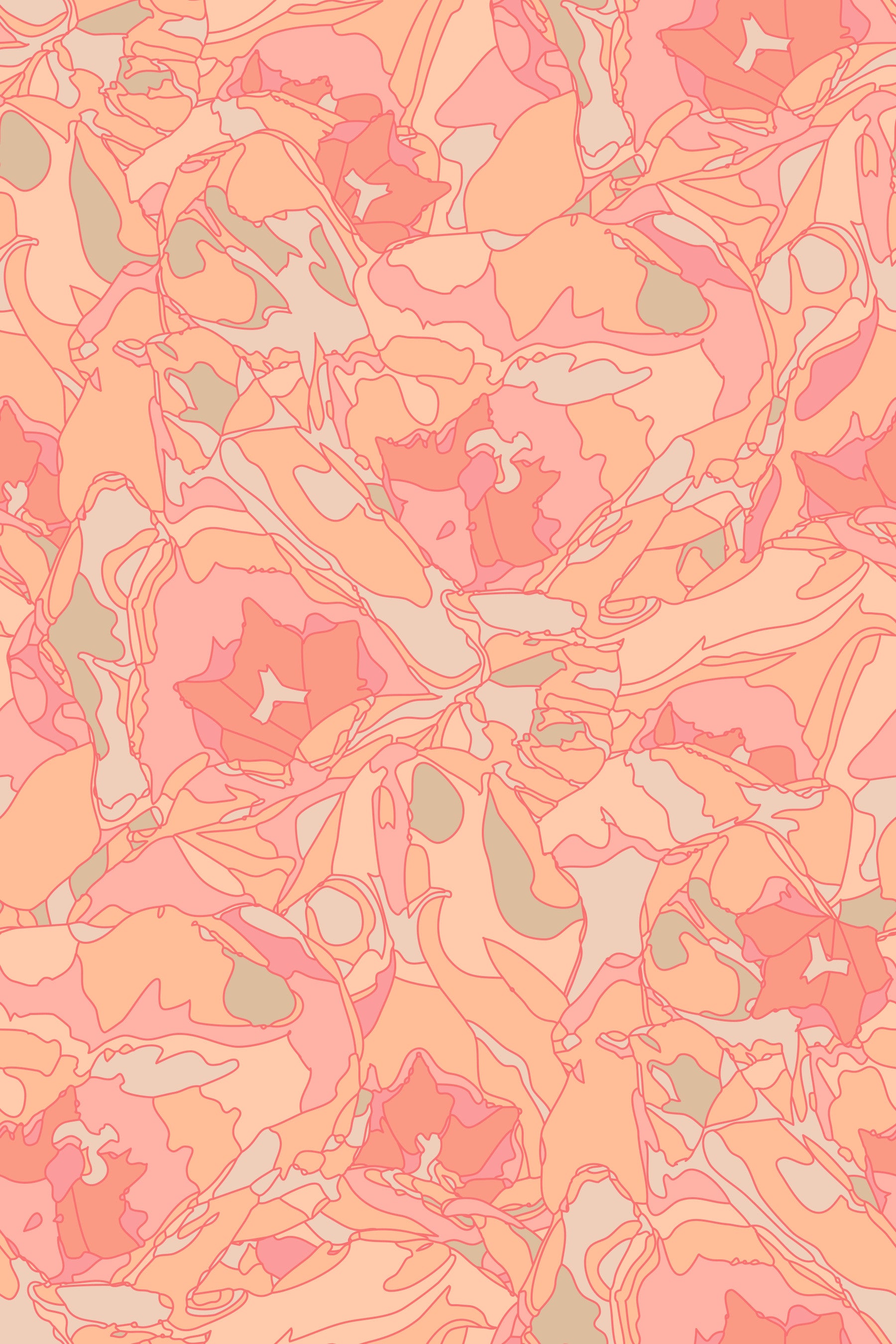 Tulip Dreams Abstract Retro Floral 1970s Vintage Peach Fuzz Pastel Orange Wallpaper⁠