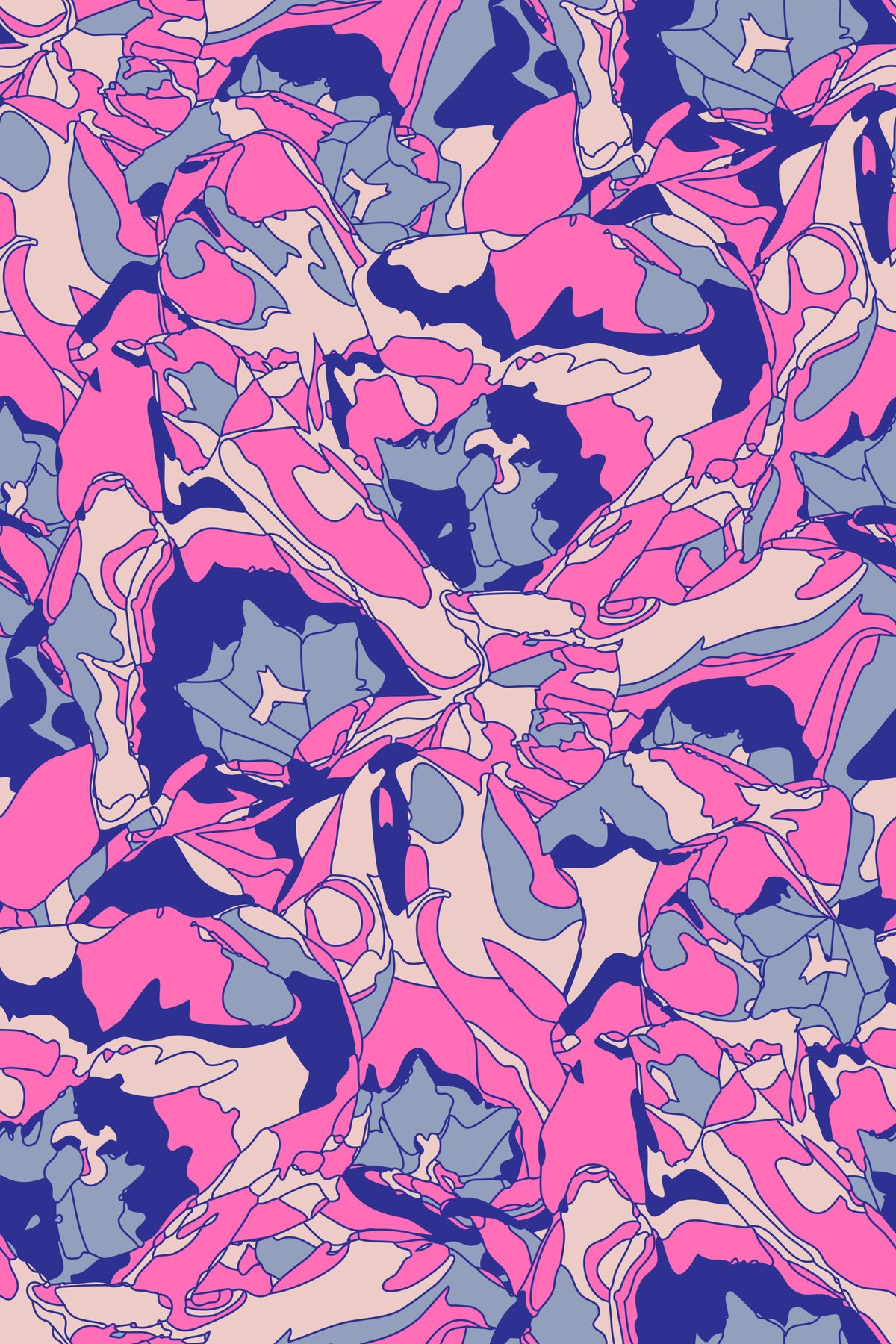 Tulip Dreams Abstract Retro Floral 1970s Vintage Fuchsia Pink Lavender Royal Blue Wallpaper⁠