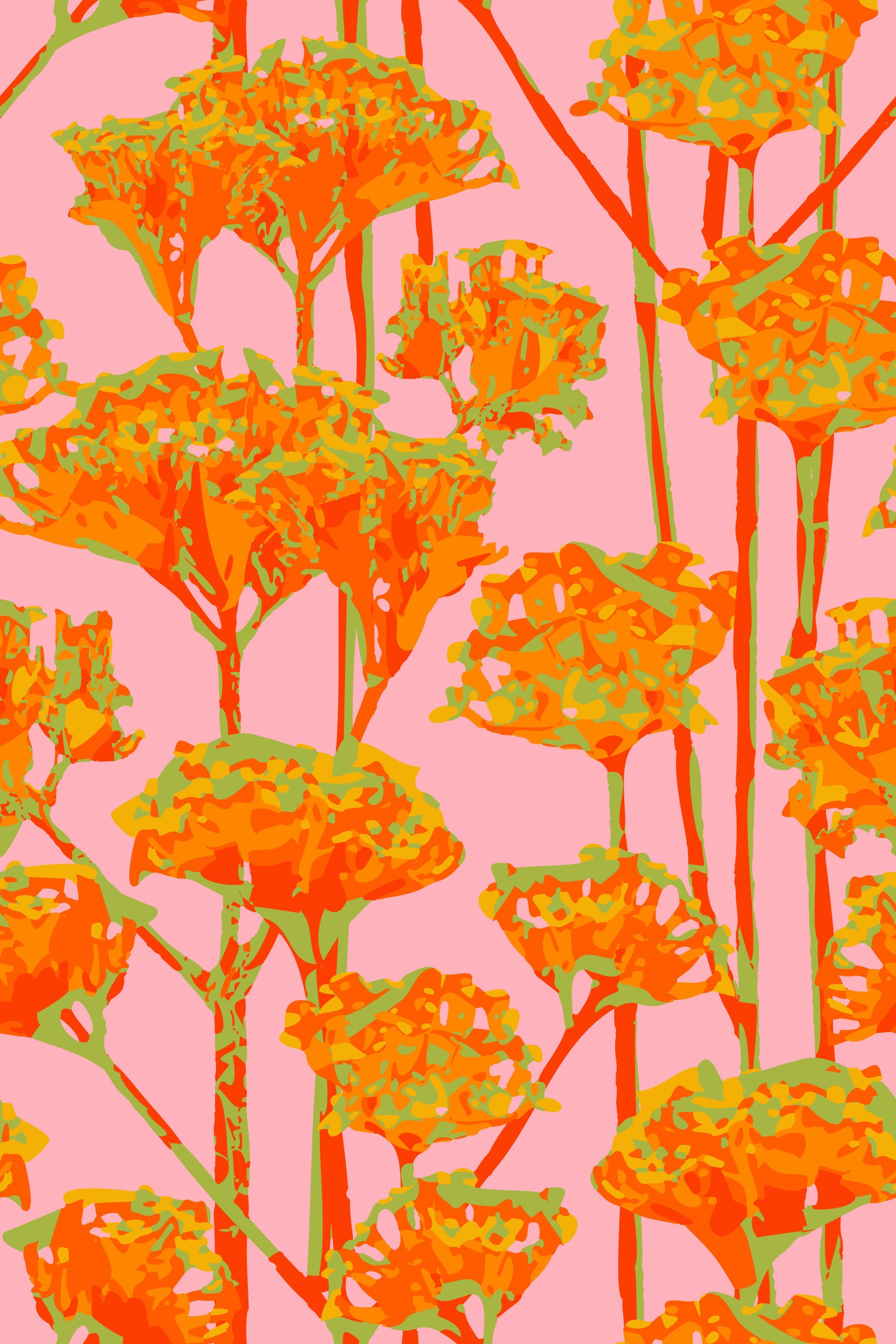 Sunshiney Abstract Floral Summer Bright Botanical Coral Orange Yellow Green Blush  Wallpaper⁠