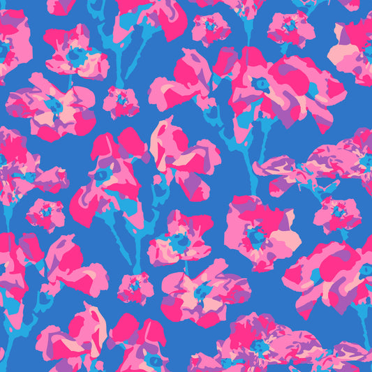 Wild Roses Abstract Floral Summer Bright Rose Garden Fuchsia Pink Blue Wallpaper⁠