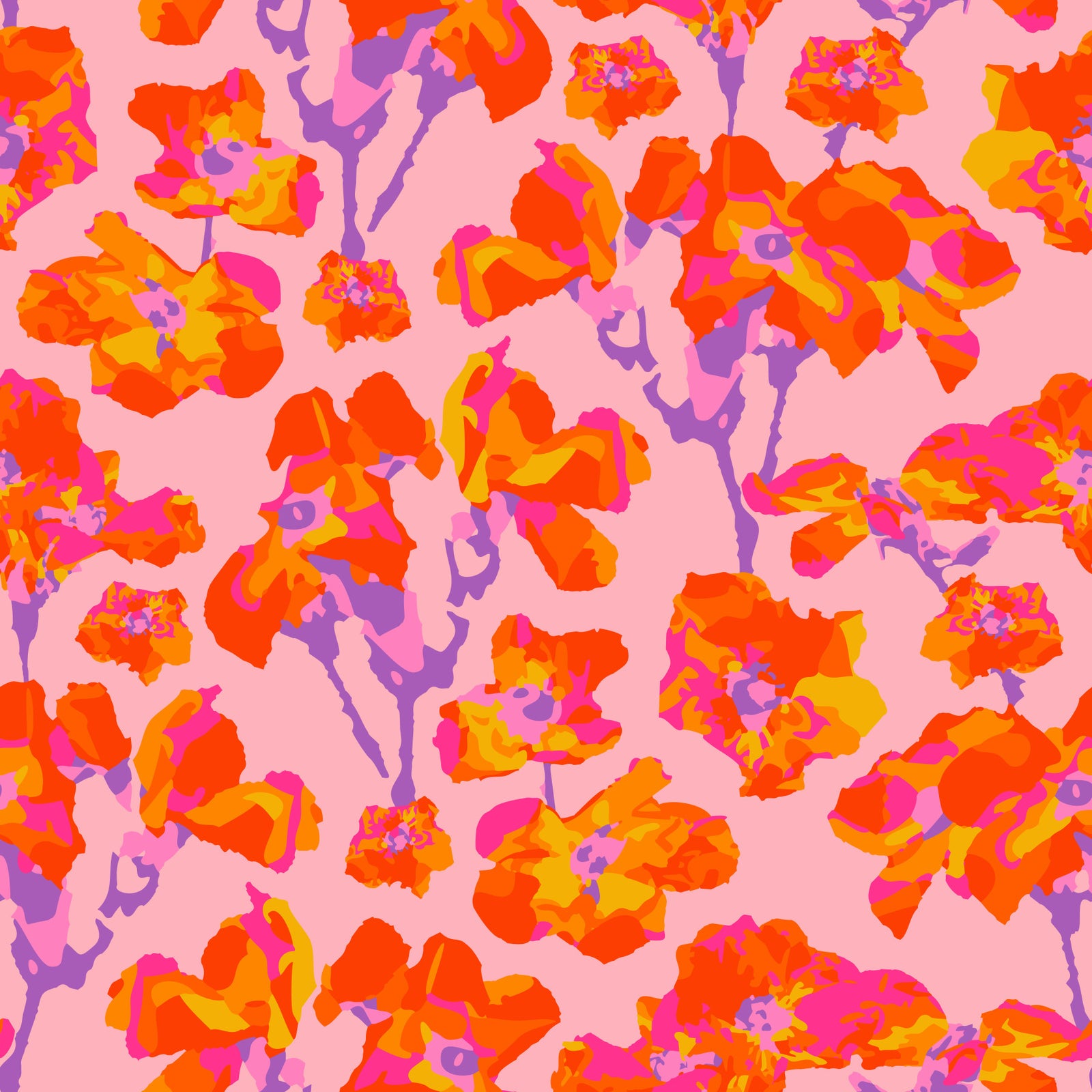 Wild Roses Abstract Floral Summer Bright Rose Garden Coral Orange Purple Blush  Wallpaper⁠