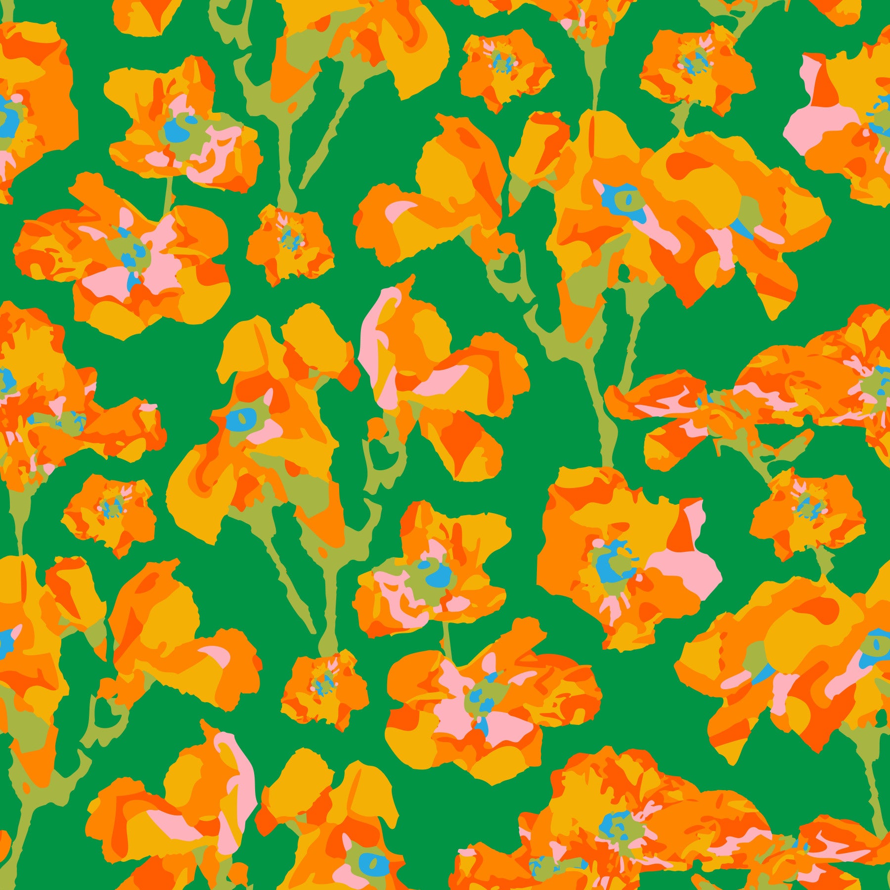Wild Roses Abstract Floral Summer Bright Rose Garden Yellow Orange Blush Kelly Green Wallpaper⁠ in your room — zoomed
