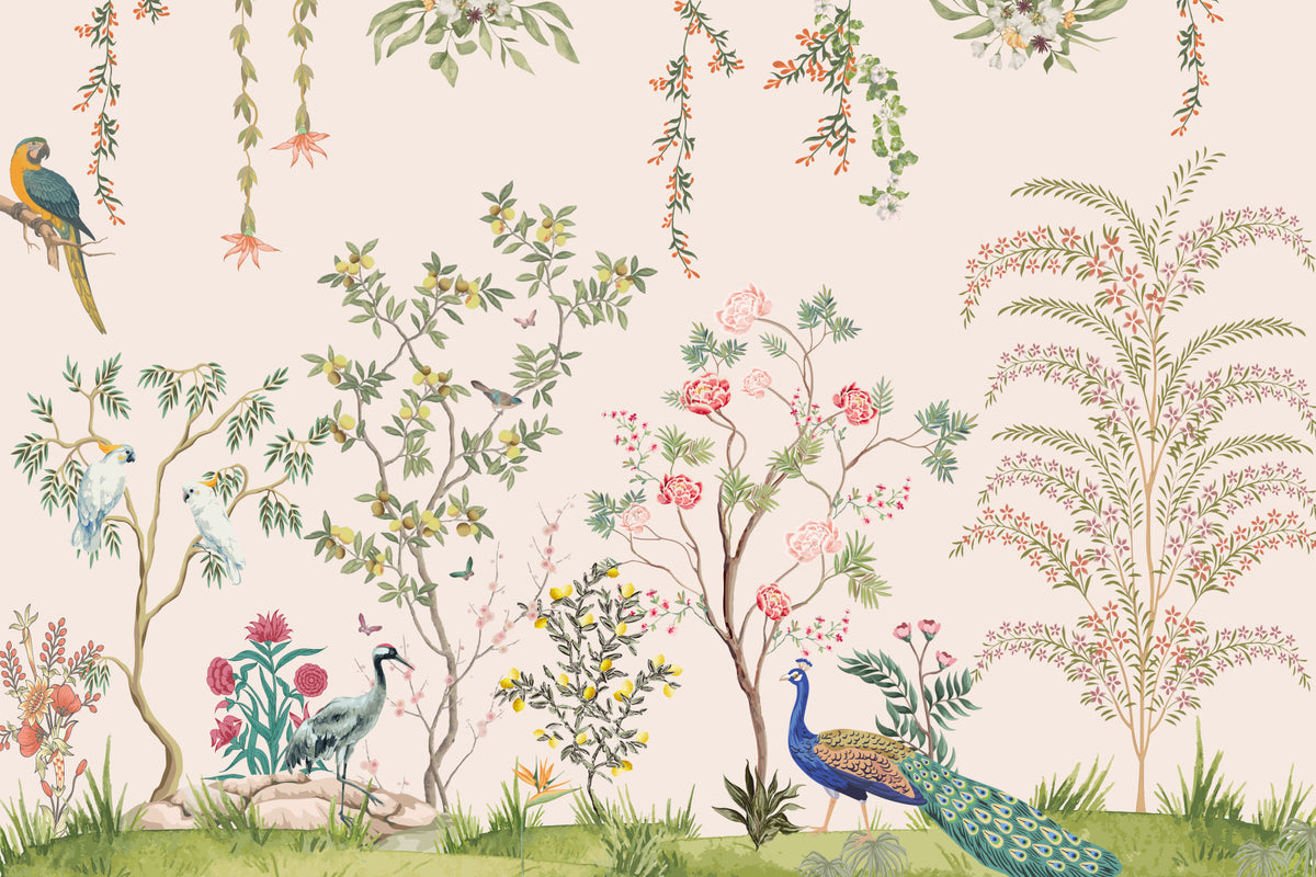 Madhuban Chinoiserie Eden Wall Mural in your room — zoomed