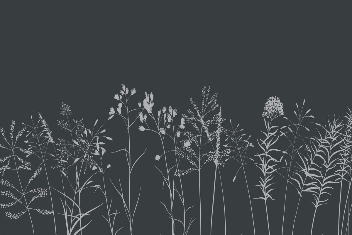 Charcoal Flora Wall Mural in your room — zoomed